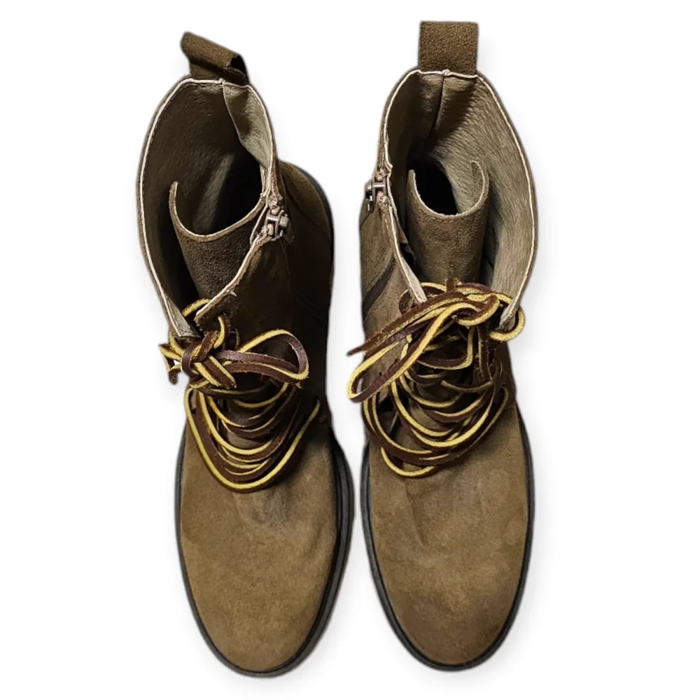 FREE PEOPLE Lace Up DYLAN Suede/Leather Chunky Heel Boot